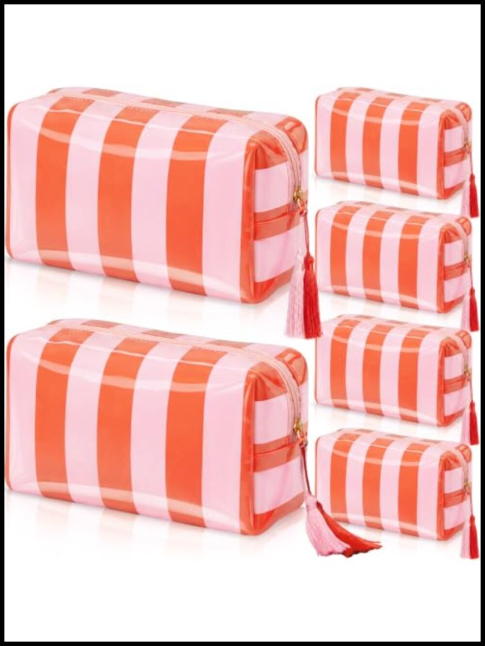 6 Pcs Waterproof Striped Makeup Bag Bulk for Women Orange PVC Travel Cosmetic
